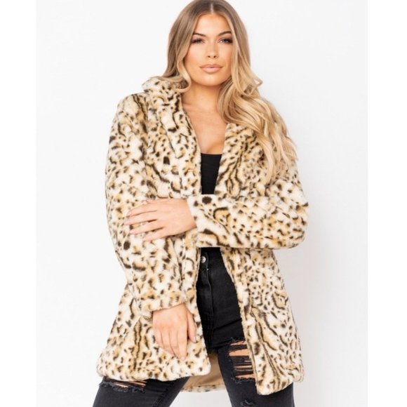 Jackets & Blazers - 1 DAY SALE! Leopard Print Long Sleeve Faux Fur Coat Jacket